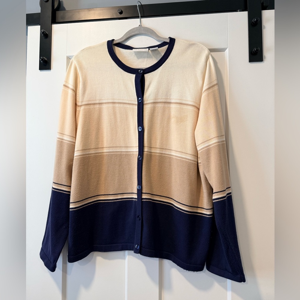 Croft & Barrow Navy and Cream Striped Cardigan Ladies Size XL